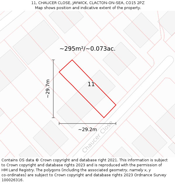 11, CHAUCER CLOSE, JAYWICK, CLACTON-ON-SEA, CO15 2PZ: Plot and title map
