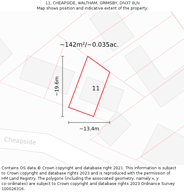 11, CHEAPSIDE, WALTHAM, GRIMSBY, DN37 0LN: Plot and title map