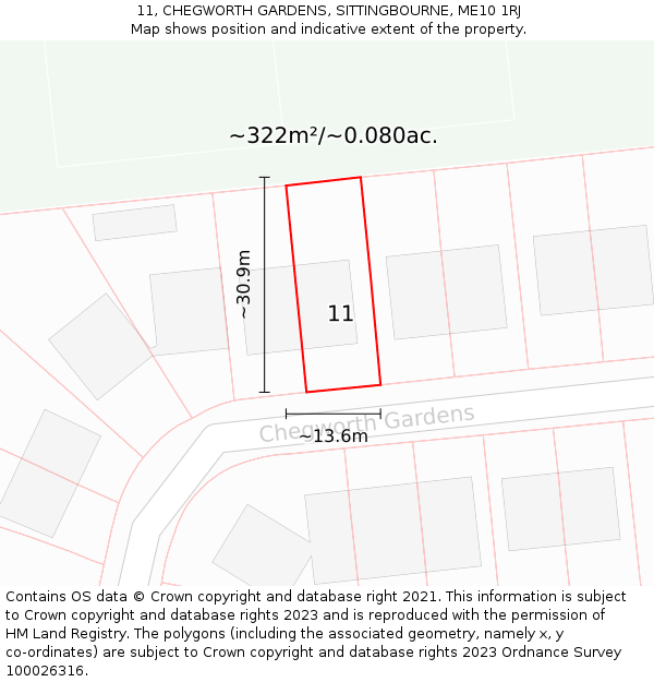 11, CHEGWORTH GARDENS, SITTINGBOURNE, ME10 1RJ: Plot and title map