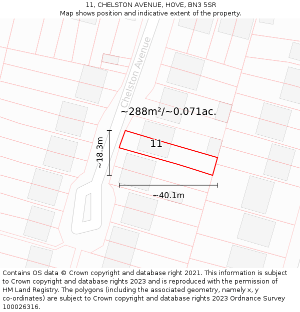 11, CHELSTON AVENUE, HOVE, BN3 5SR: Plot and title map