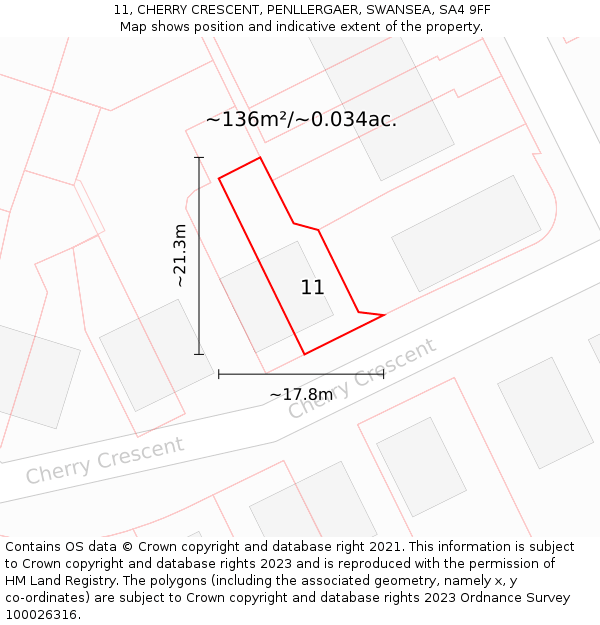 11, CHERRY CRESCENT, PENLLERGAER, SWANSEA, SA4 9FF: Plot and title map