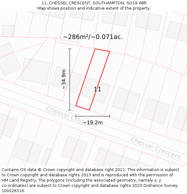 11, CHESSEL CRESCENT, SOUTHAMPTON, SO19 4BR: Plot and title map