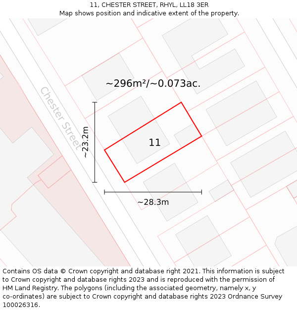 11, CHESTER STREET, RHYL, LL18 3ER: Plot and title map