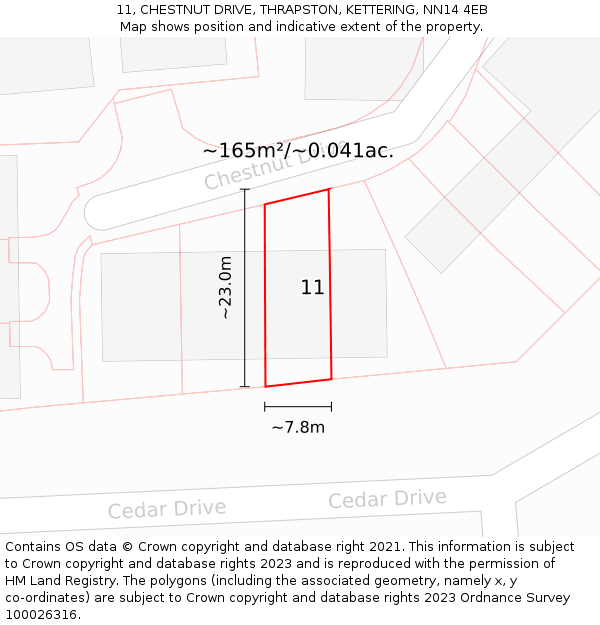 11, CHESTNUT DRIVE, THRAPSTON, KETTERING, NN14 4EB: Plot and title map