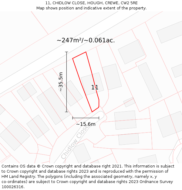 11, CHIDLOW CLOSE, HOUGH, CREWE, CW2 5RE: Plot and title map