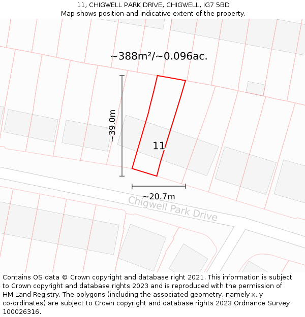 11, CHIGWELL PARK DRIVE, CHIGWELL, IG7 5BD: Plot and title map