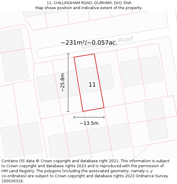 11, CHILLINGHAM ROAD, DURHAM, DH1 5NA: Plot and title map