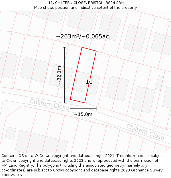 11, CHILTERN CLOSE, BRISTOL, BS14 9RH: Plot and title map