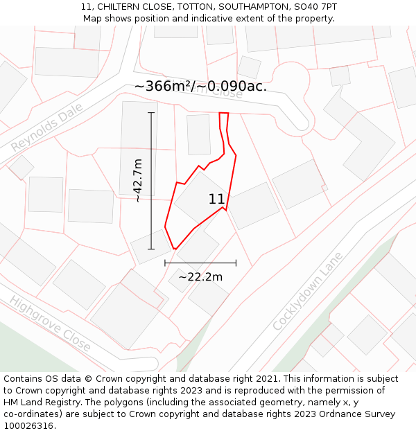 11, CHILTERN CLOSE, TOTTON, SOUTHAMPTON, SO40 7PT: Plot and title map