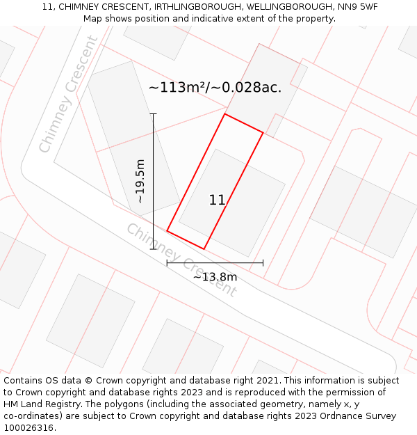 11, CHIMNEY CRESCENT, IRTHLINGBOROUGH, WELLINGBOROUGH, NN9 5WF: Plot and title map