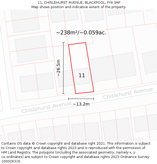 11, CHISLEHURST AVENUE, BLACKPOOL, FY4 3AP: Plot and title map