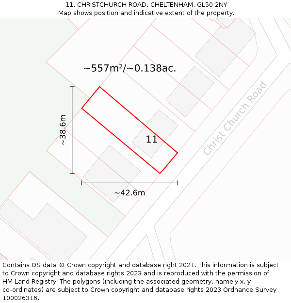 11, CHRISTCHURCH ROAD, CHELTENHAM, GL50 2NY: Plot and title map