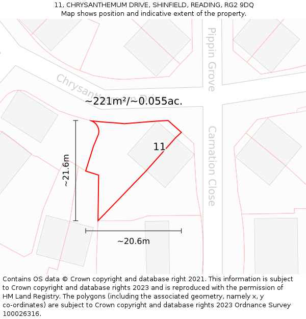 11, CHRYSANTHEMUM DRIVE, SHINFIELD, READING, RG2 9DQ: Plot and title map