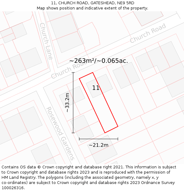 11, CHURCH ROAD, GATESHEAD, NE9 5RD: Plot and title map