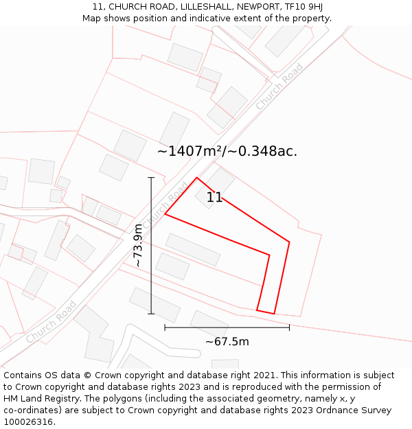 11, CHURCH ROAD, LILLESHALL, NEWPORT, TF10 9HJ: Plot and title map