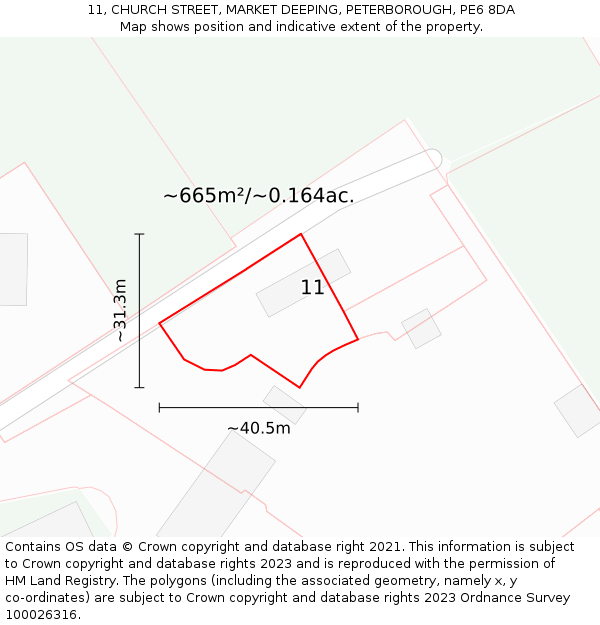 11, CHURCH STREET, MARKET DEEPING, PETERBOROUGH, PE6 8DA: Plot and title map