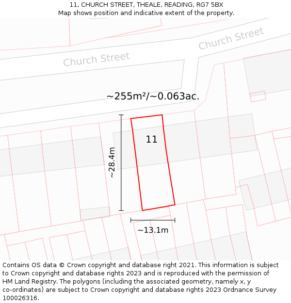 11, CHURCH STREET, THEALE, READING, RG7 5BX: Plot and title map