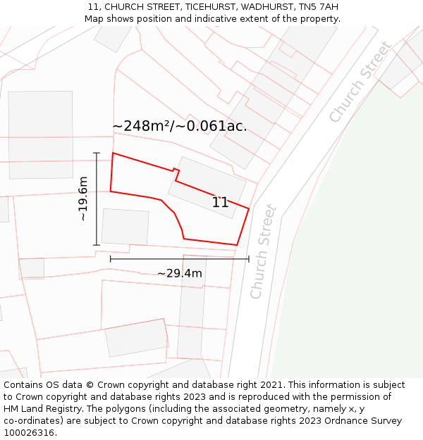 11, CHURCH STREET, TICEHURST, WADHURST, TN5 7AH: Plot and title map