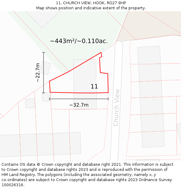 11, CHURCH VIEW, HOOK, RG27 9HP: Plot and title map