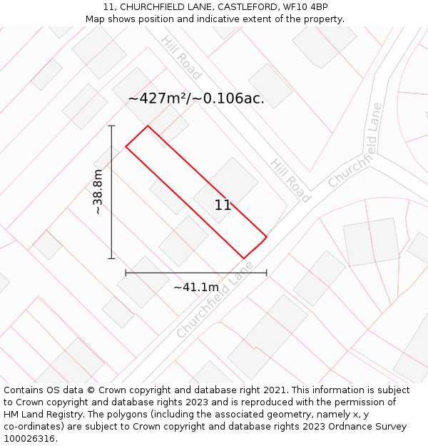 11, CHURCHFIELD LANE, CASTLEFORD, WF10 4BP: Plot and title map