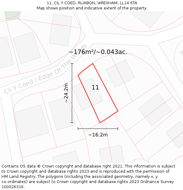 11, CIL Y COED, RUABON, WREXHAM, LL14 6TA: Plot and title map