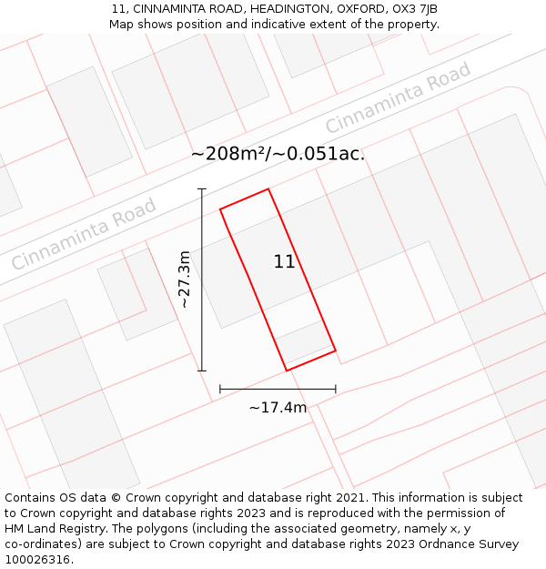 11, CINNAMINTA ROAD, HEADINGTON, OXFORD, OX3 7JB: Plot and title map