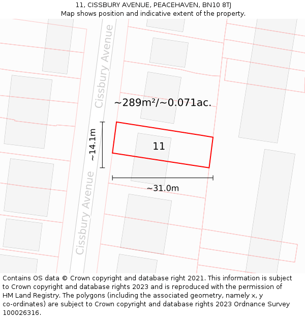 11, CISSBURY AVENUE, PEACEHAVEN, BN10 8TJ: Plot and title map