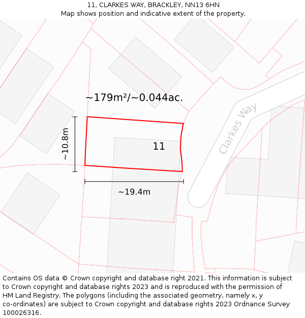 11, CLARKES WAY, BRACKLEY, NN13 6HN: Plot and title map