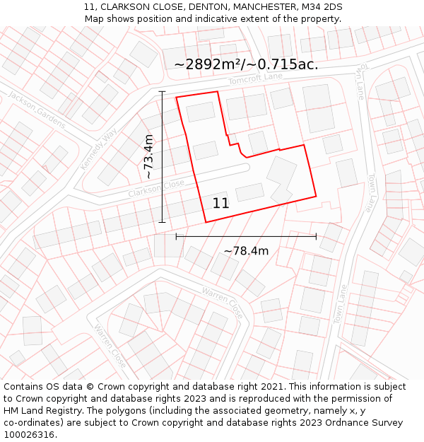 11, CLARKSON CLOSE, DENTON, MANCHESTER, M34 2DS: Plot and title map