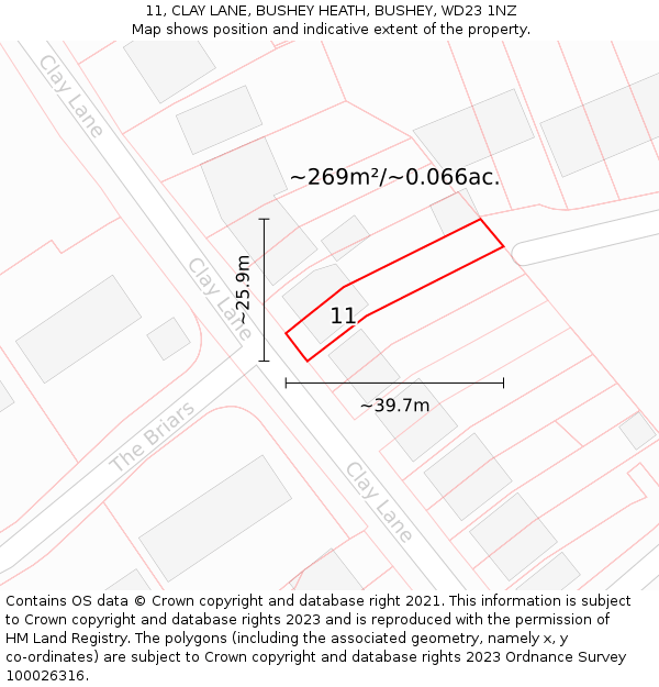 11, CLAY LANE, BUSHEY HEATH, BUSHEY, WD23 1NZ: Plot and title map