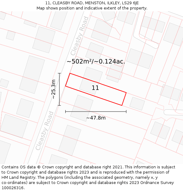 11, CLEASBY ROAD, MENSTON, ILKLEY, LS29 6JE: Plot and title map