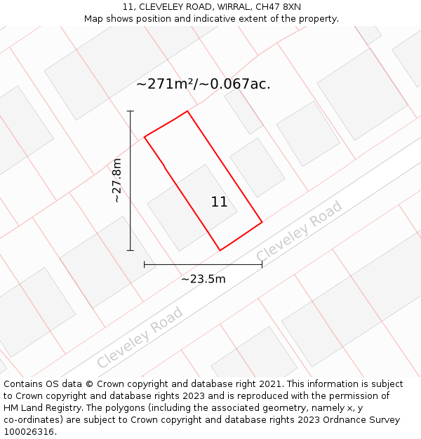 11, CLEVELEY ROAD, WIRRAL, CH47 8XN: Plot and title map