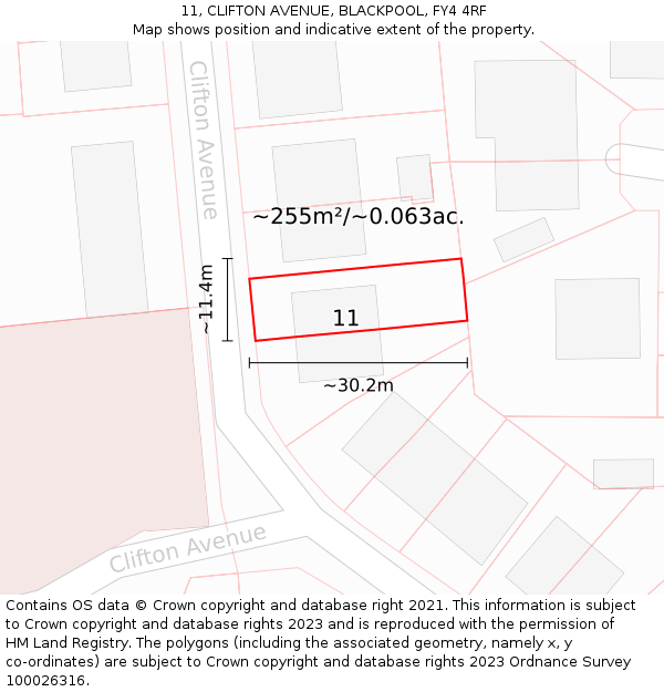 11, CLIFTON AVENUE, BLACKPOOL, FY4 4RF: Plot and title map