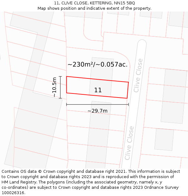 11, CLIVE CLOSE, KETTERING, NN15 5BQ: Plot and title map