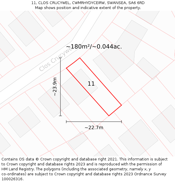 11, CLOS CRUCYWEL, CWMRHYDYCEIRW, SWANSEA, SA6 6RD: Plot and title map