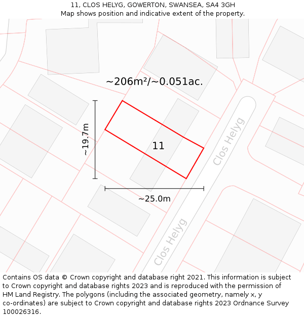 11, CLOS HELYG, GOWERTON, SWANSEA, SA4 3GH: Plot and title map