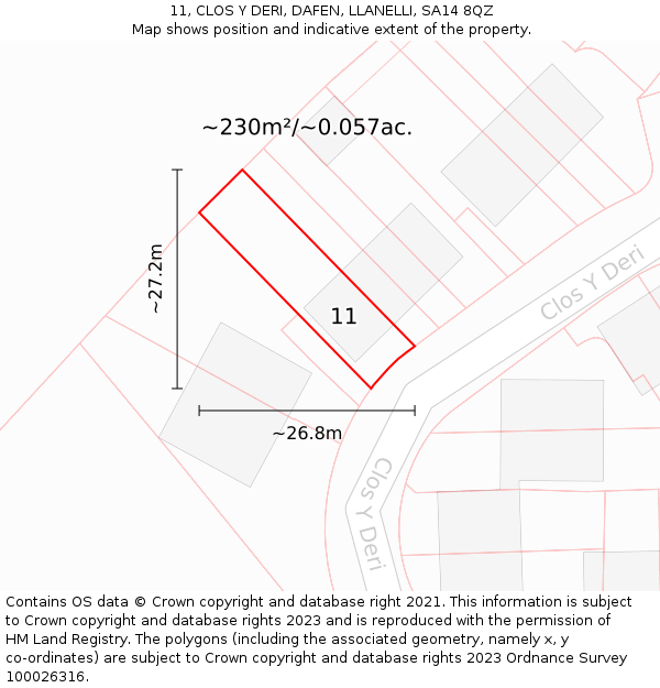 11, CLOS Y DERI, DAFEN, LLANELLI, SA14 8QZ: Plot and title map