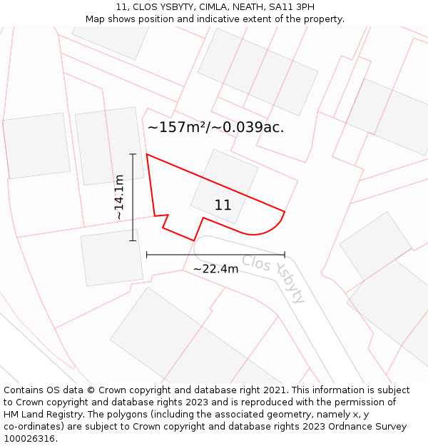 11, CLOS YSBYTY, CIMLA, NEATH, SA11 3PH: Plot and title map