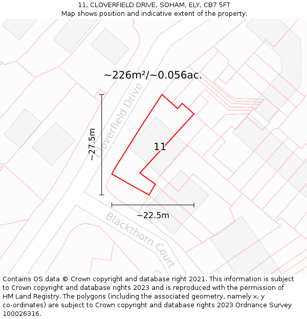 11, CLOVERFIELD DRIVE, SOHAM, ELY, CB7 5FT: Plot and title map