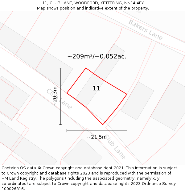 11, CLUB LANE, WOODFORD, KETTERING, NN14 4EY: Plot and title map