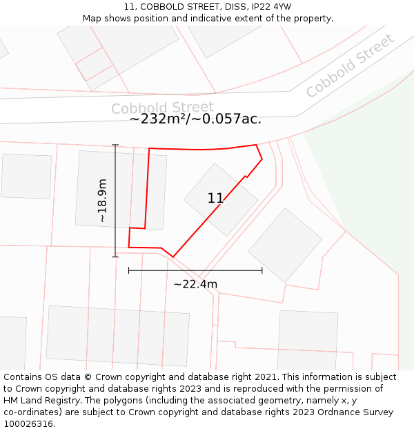 11, COBBOLD STREET, DISS, IP22 4YW: Plot and title map