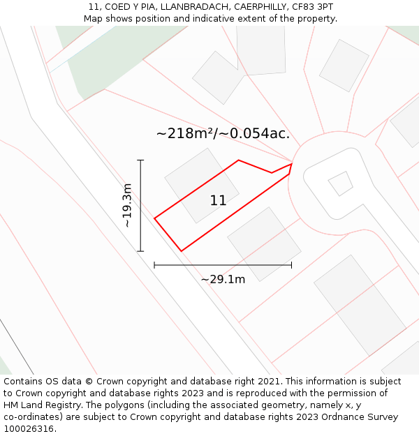 11, COED Y PIA, LLANBRADACH, CAERPHILLY, CF83 3PT: Plot and title map