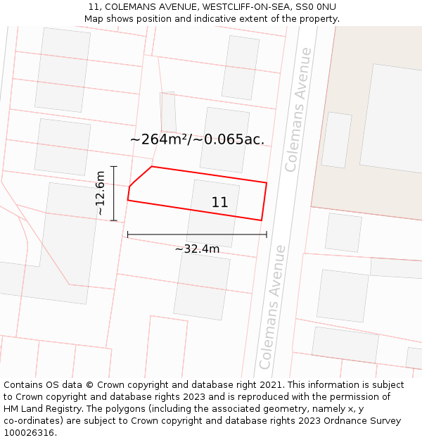 11, COLEMANS AVENUE, WESTCLIFF-ON-SEA, SS0 0NU: Plot and title map