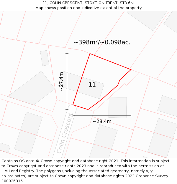 11, COLIN CRESCENT, STOKE-ON-TRENT, ST3 6NL: Plot and title map