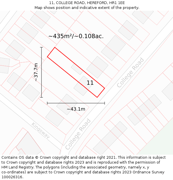 11, COLLEGE ROAD, HEREFORD, HR1 1EE: Plot and title map