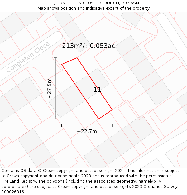 11, CONGLETON CLOSE, REDDITCH, B97 6SN: Plot and title map
