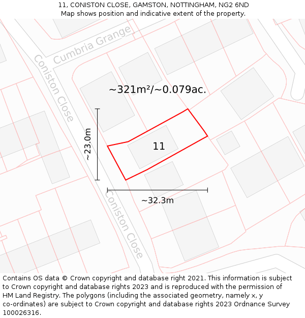 11, CONISTON CLOSE, GAMSTON, NOTTINGHAM, NG2 6ND: Plot and title map