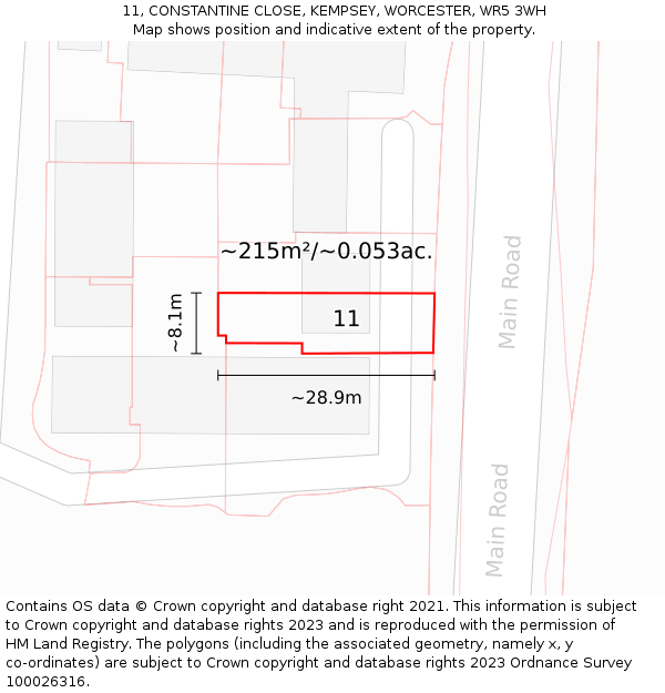 11, CONSTANTINE CLOSE, KEMPSEY, WORCESTER, WR5 3WH: Plot and title map