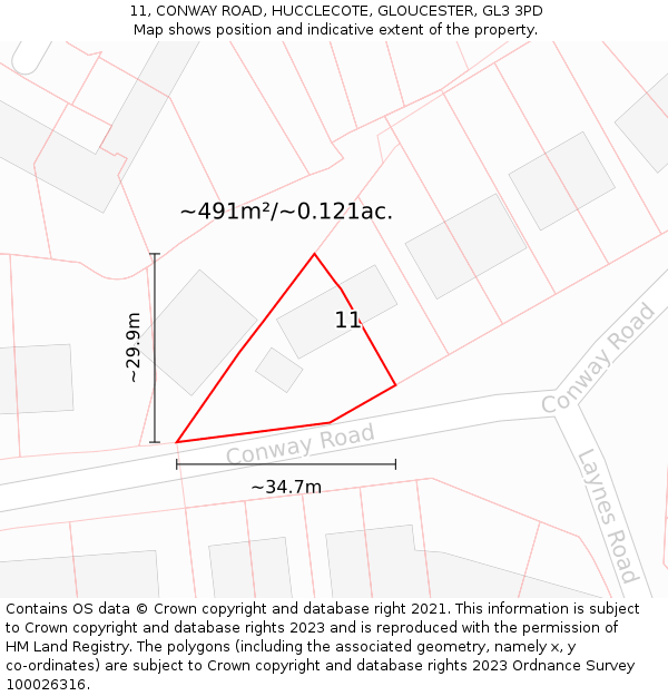 11, CONWAY ROAD, HUCCLECOTE, GLOUCESTER, GL3 3PD: Plot and title map