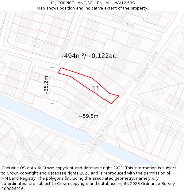 11, COPPICE LANE, WILLENHALL, WV12 5RS: Plot and title map